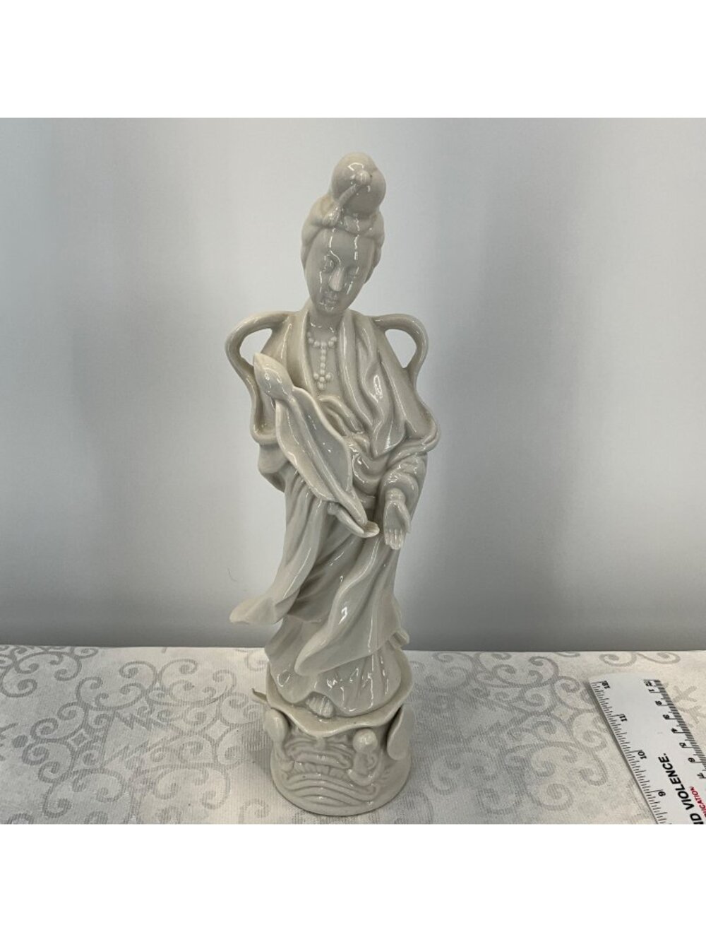 Vintage Homco Porcelain Kwan Yin Figurine White Glaze Taiwan 14.5" Tall
